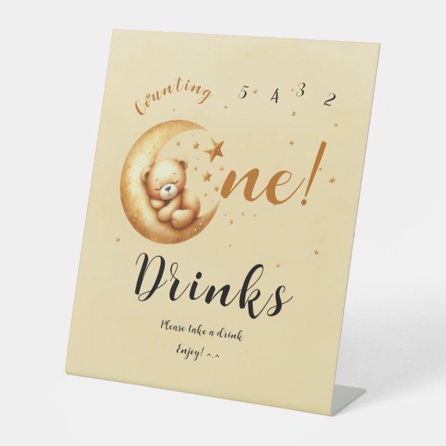 Niedliches Bärenschlafen auf dem Mond 1. Geburtsta Sockelschild (Vorderseite)