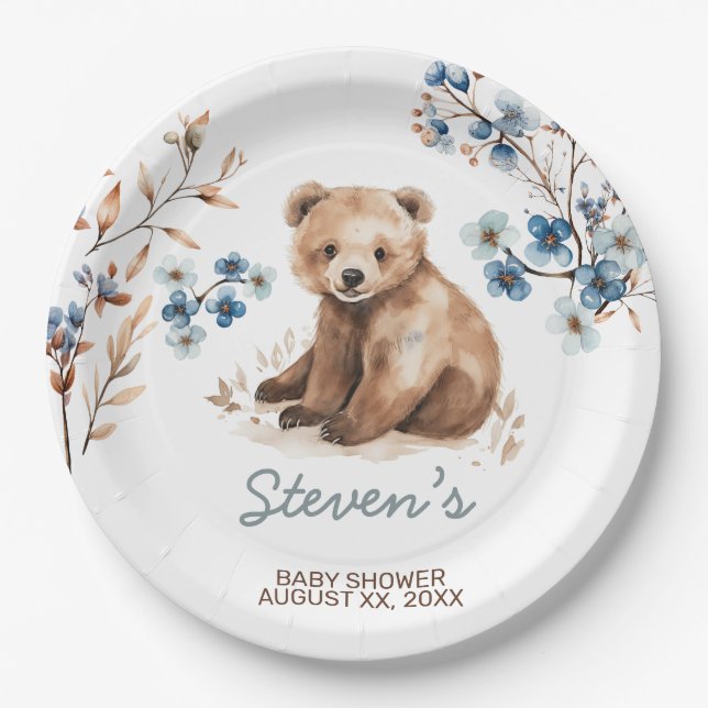 Niedliches Bärenwasser-Farbjunge Babydusche Pappteller (Vorderseite)