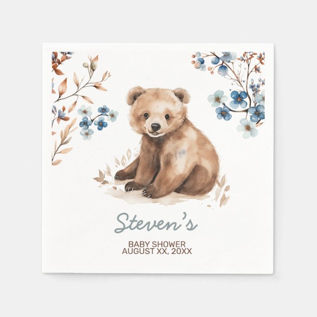 Niedliches Bärenwasser-Farbjunge Babydusche Serviette (Vorderseite)