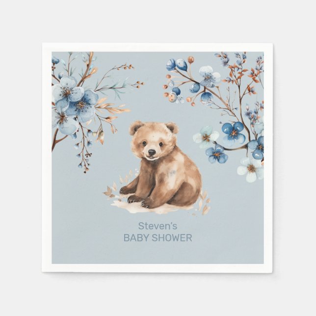 Niedliches Bärenwasser-Farbjunge Babydusche Serviette (Vorderseite)