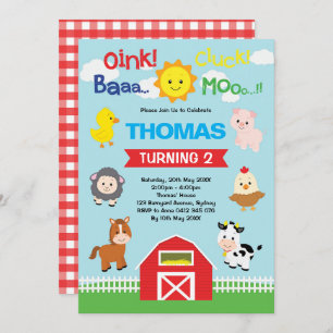 Niedliches Barnyard Birthday Petting Farm Animans Einladung
