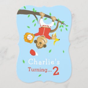 Niedliches Baseball-Affe-Jungen-Geburtstags-Party Einladung