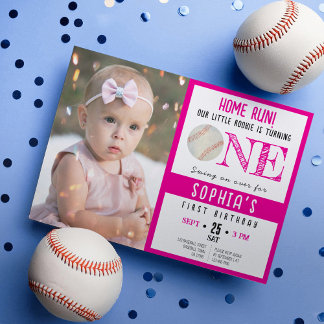 Niedliches Baseball Foto Girl 1. Geburtstag Einladung