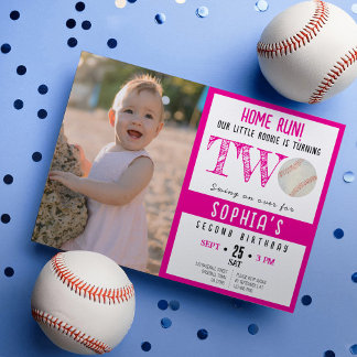 Niedliches Baseball Foto Girl 2. Geburtstag Einladung
