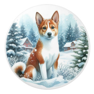 Niedliches Basenji Winter Watercolor Art Keramikknauf