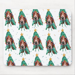 Niedliches Basset Hound Dog Muster Weihnachten Mousepad