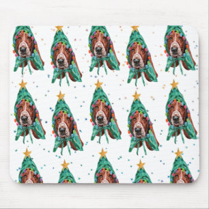 Niedliches Basset Hound Dog Muster Weihnachten Mousepad