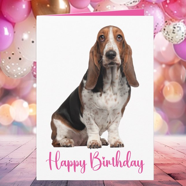 Niedliches Basset Hound Geburtstag Rosa Hunde Mama Karte (Von Creator hochgeladen)