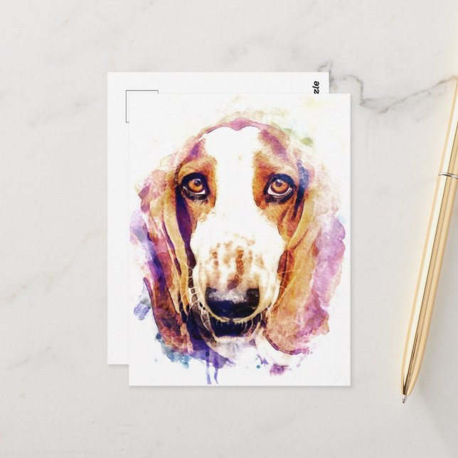 Niedliches Basset Hound Hund Face Face Postkarte (Vorderseite/Rückseite Beispiel)