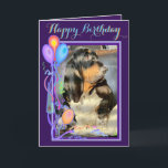 Niedliches Basset Hound on Funny Birthday Card W/B Karte<br><div class="desc">Niedliches Basset Hop on Funny Birthday Card W/Balloons & Cake in Lila</div>