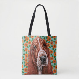 Niedliches Basset Hound Red Poppe Blume Muster