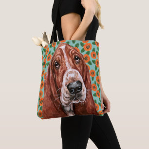 Niedliches Basset Hound Red Poppe Blume Muster