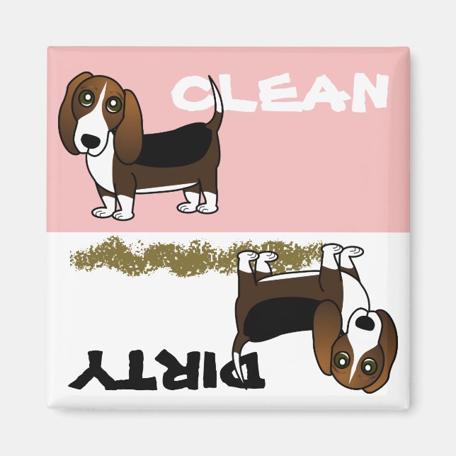 Niedliches Basset Hound Sauberes Geschirrspüler Ma Magnet (Vorne)