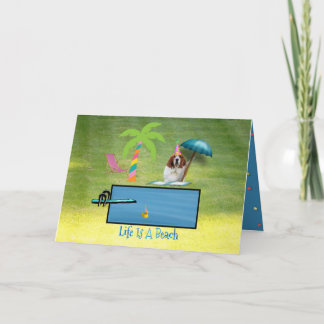 Niedliches Basset, Palm & Pool auf sonnige Geburts Karte