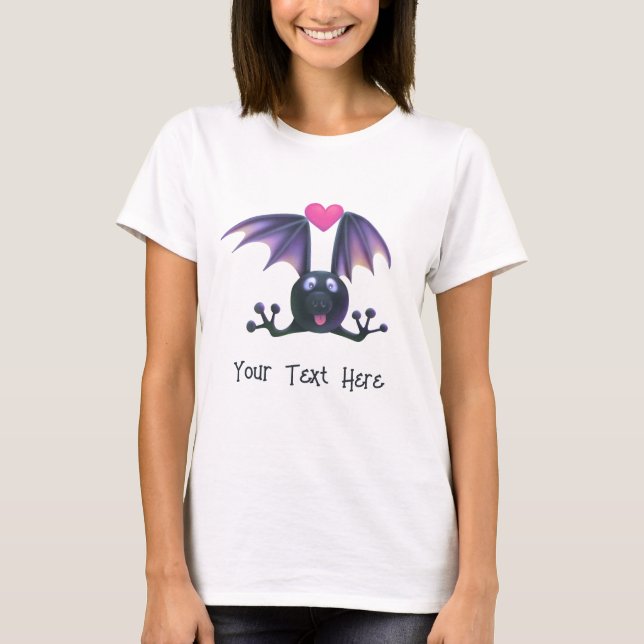 Niedliches Bat Halloween T - Shirt Hier Ihr Text (Vorderseite)