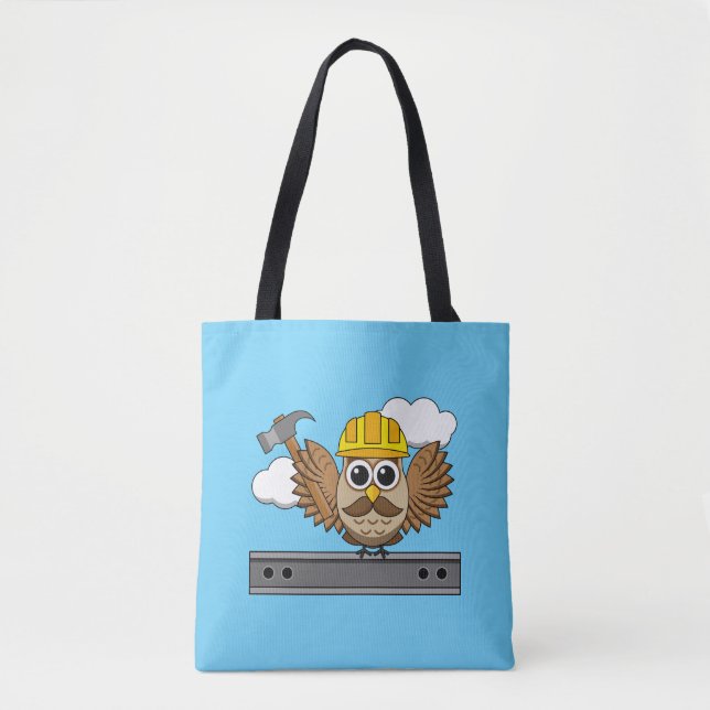 Niedliches Bauarbeiter-Owl mit Hard Hat Cartoon (Vorderseite)