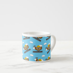 Niedliches Bauarbeiter-Owl mit Hard Hat Cartoon Espressotasse