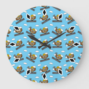 Niedliches Bauarbeiter-Owl mit Hard Hat Cartoon Große Wanduhr