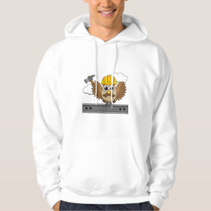 Niedliches Bauarbeiter-Owl mit Hard Hat Cartoon Hoodie