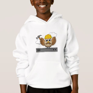 Niedliches Bauarbeiter-Owl mit Hard Hat Cartoon Hoodie