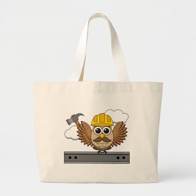 Niedliches Bauarbeiter-Owl mit Hard Hat Cartoon Jumbo Stoffbeutel (Vorne)