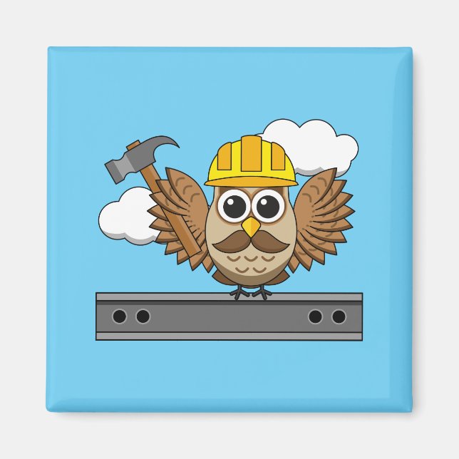 Niedliches Bauarbeiter-Owl mit Hard Hat Cartoon Magnet (Vorne)