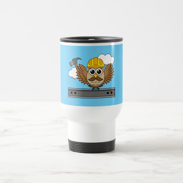 Niedliches Bauarbeiter-Owl mit Hard Hat Cartoon Reisebecher (Mittel)