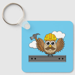 Niedliches Bauarbeiter-Owl mit Hard Hat Cartoon Schlüsselanhänger