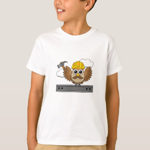 Niedliches Bauarbeiter-Owl mit Hard Hat Cartoon T-Shirt