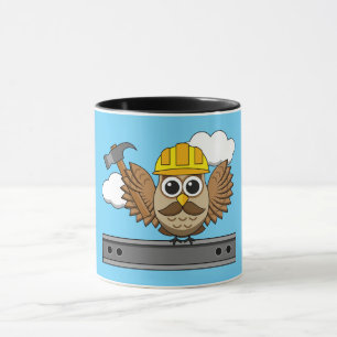 Niedliches Bauarbeiter-Owl mit Hard Hat Cartoon Tasse