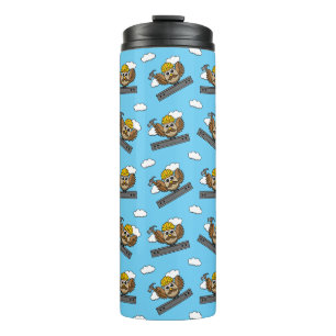 Niedliches Bauarbeiter-Owl mit Hard Hat Cartoon Thermosbecher
