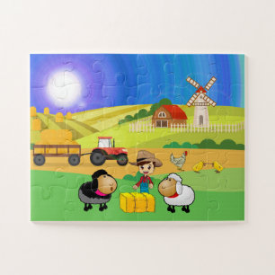 Niedliches Bauernhaus, Schafe und Küken Puzzle