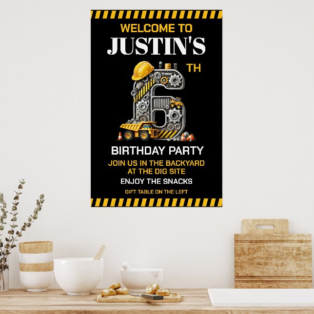 Niedliches Baugewerbe 6. Geburtstagsparty Poster (Küche)