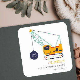 Niedliches Baukranfahrzeug jeden Geburtstag Quadratischer Aufkleber