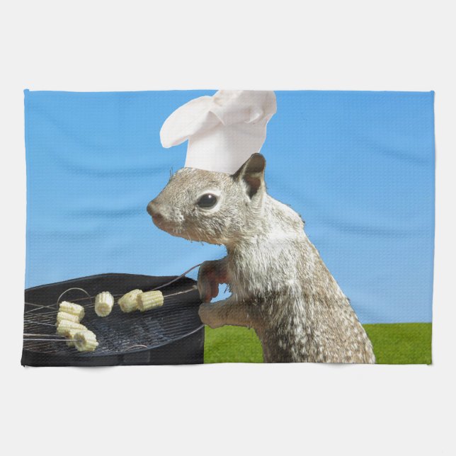 Niedliches BBQing Eichhörnchen Geschirrtuch (Horizontal)
