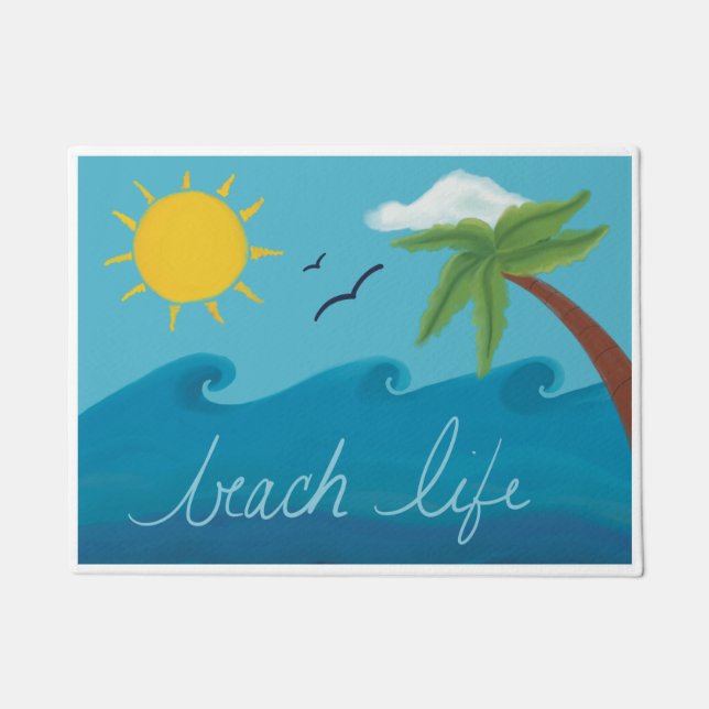 Niedliches Beach Life Doormat Türmatte mit Palmenb (Vorderseite)
