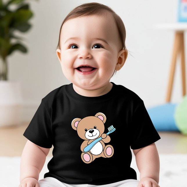 Niedliches Bear Holding Toothbrush-T-Shirt Baby T-shirt (Von Creator hochgeladen)