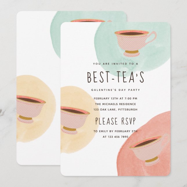 Niedliches Best Teas Galentine's Day Party Einladung (Vorne/Hinten)