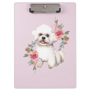 Niedliches Bichon Frise mit Blume Wasserfarbe Kuns Klemmbrett