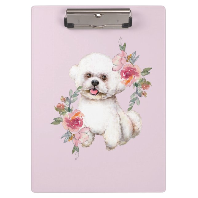 Niedliches Bichon Frise mit Blume Wasserfarbe Kuns Klemmbrett (Vorderseite)