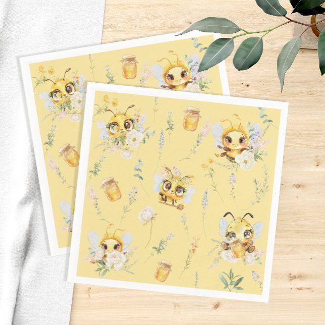 Niedliches Bienenbaby und Wildblumen Paper Napkin Serviette (Von Creator hochgeladen)