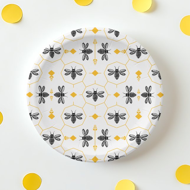 Niedliches Bienengelbes Honeycomb Kindergeburtstag Pappteller (Cute Bee Yellow Honeycomb Kids Birthday Party Paper Plates)