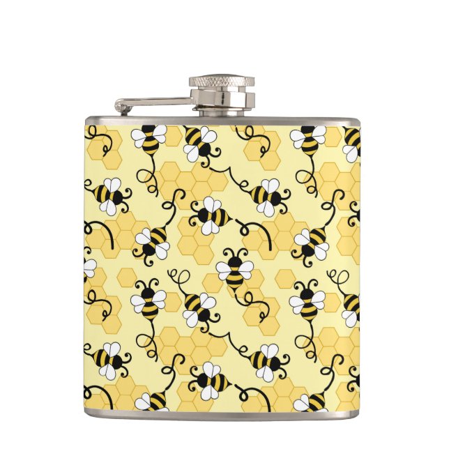 Niedliches Bienenmuster Flachmann (Vorderseite)
