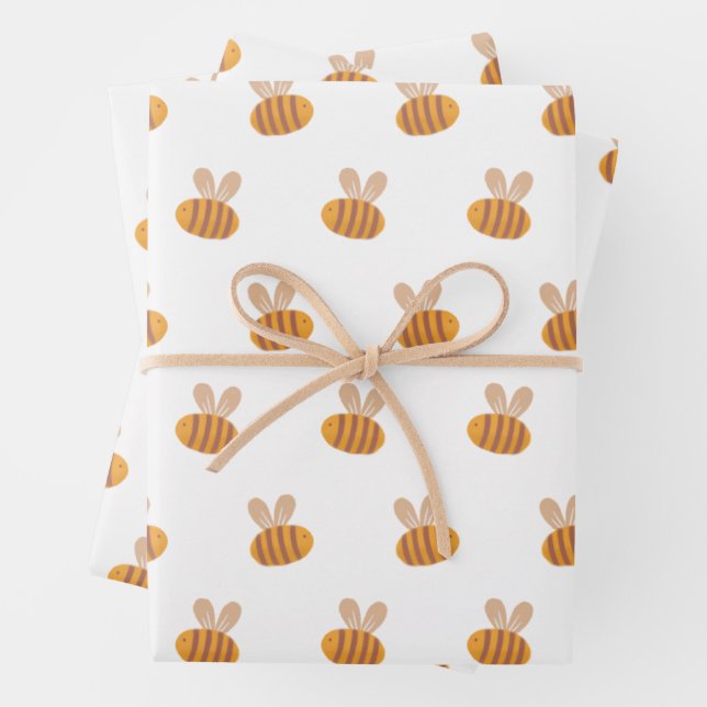 Niedliches Bienenmuster. Gelbe Tierchen Geschenkpapier Set (Beispiel)