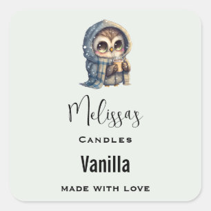 Niedliches Big-Mit Augen Owl mit einem Coffee Cand Quadratischer Aufkleber