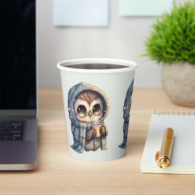 Niedliches Big Mit Augen Owl mit Kaffeepause - Pappbecher (InSitu)