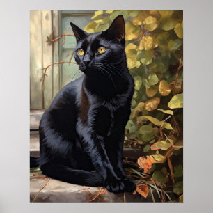 Niedliches Black Bombay Cat Art Print Poster