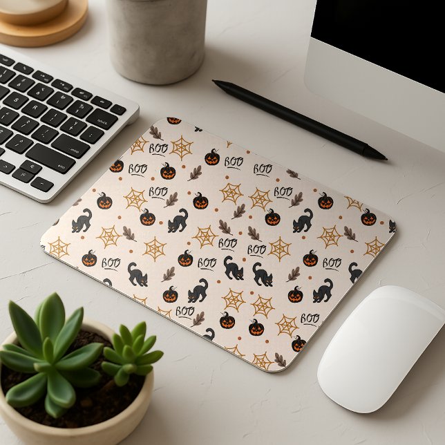 Niedliches Black Cat Pumpkin Halloween-Muster Mousepad (Von Creator hochgeladen)