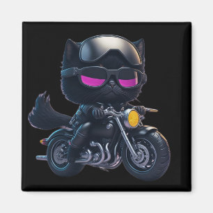 Niedliches Black Cat Riding Motorrad Magnet
