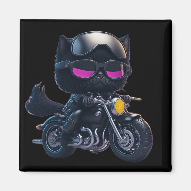 Niedliches Black Cat Riding Motorrad Magnet (Vorne)